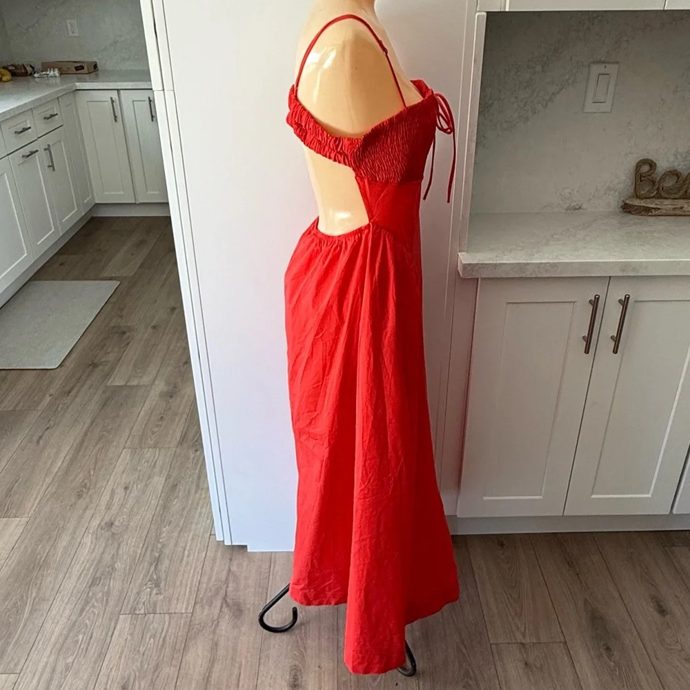NWT Free People Red Fifi Midi Dress Spaghetti Strap Smocked Top Size Large $98 - Picture 4 of 9